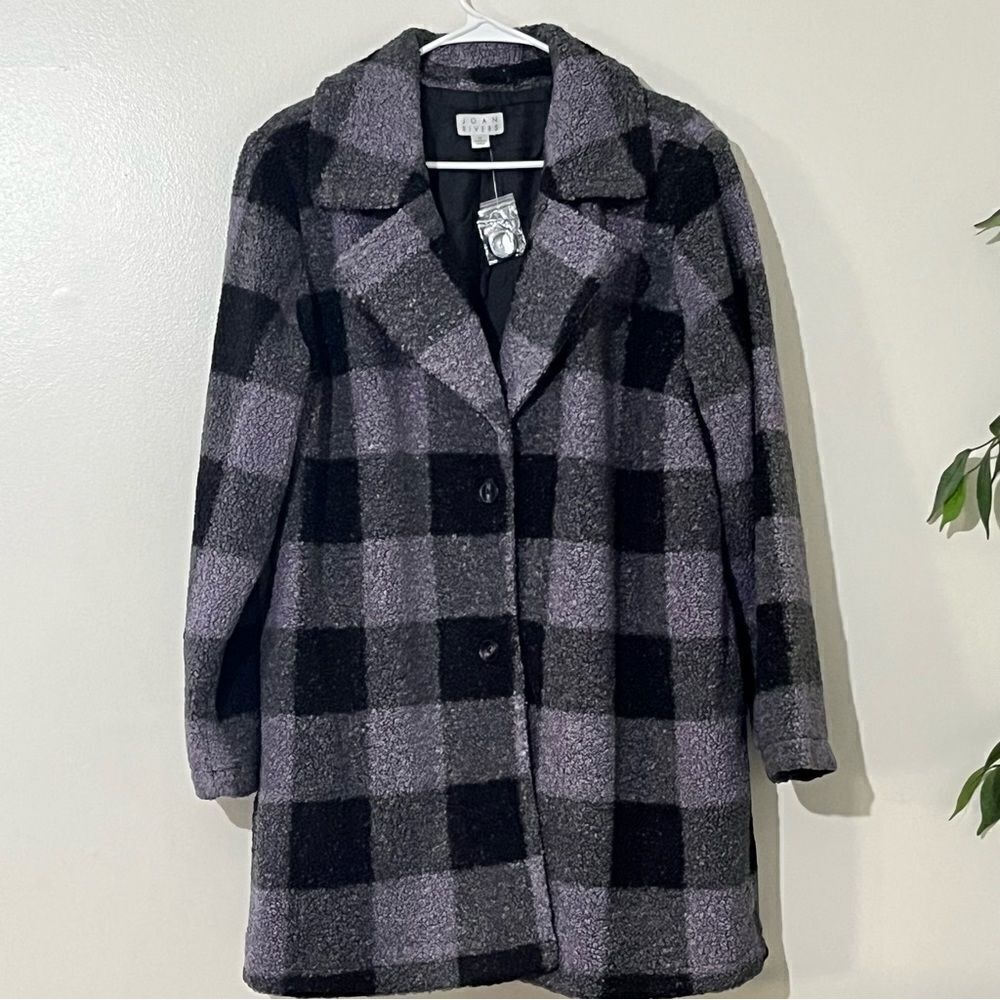 Joan Rivers Petite Buffalo Check Sherpa Teddy Coat - Picture 5 of 8